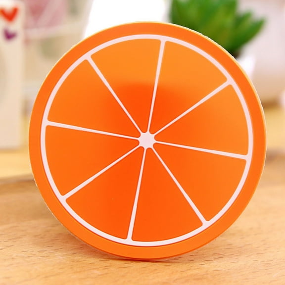 ZOURIH 1 Piece Cute Fruit Coasters Rubber Drink Coasters Fun Cup Mat orange Kiwi Watermelon Pitaya Pads for Bar Kitchen and Patio Tabletop,Orange
