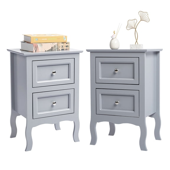 IVV Gray Nightstands Set of 2 for Bedroom - Storage Bedside Table with 2 Drawers, Mid-Century Wooden Night Stand, End Table, Sofa Couch Side Table