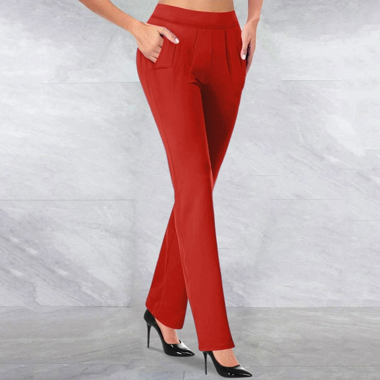 Red Solid Straight Women Pants