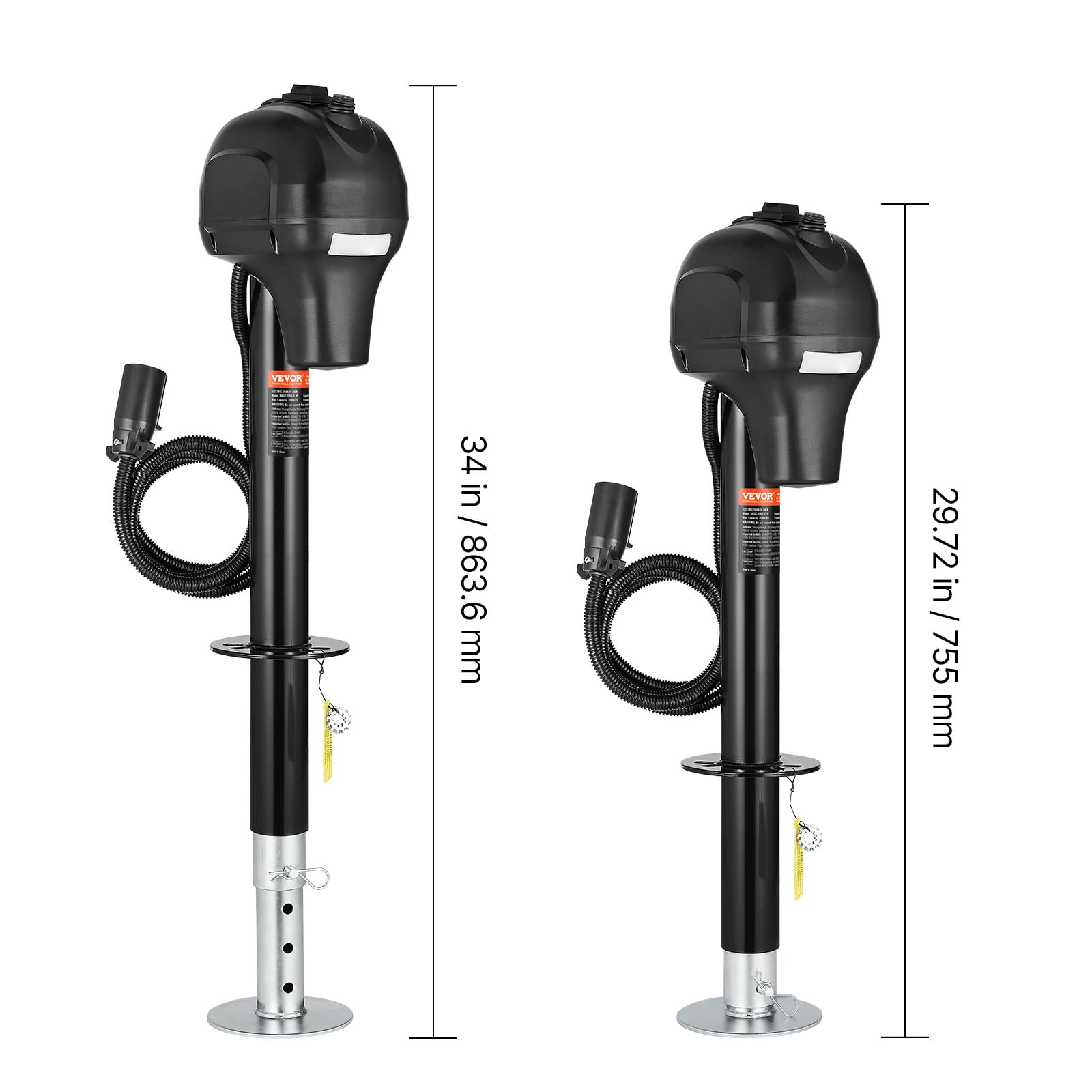 VEVOR Electric Trailer Jack, 3500 lbs, Heavy Duty RV Electric Power Tongue Jack with 7-pin Connector, Manual Crank Handle & Weatherproof Jack Cover,9.5"-27.5" Lift, for Trailers, Campers & RVs, Black