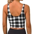 thumbnail image 3 of Haiem White And Black Plaid Pattern Womens Sports Bra - U Neck Padded Low Impact Yoga Bra Workout Crop Top Gym Moisture-Wicking Workout Vest -Small, 3 of 9