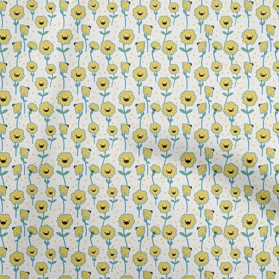 oneOonePolyesterSpandexWhiteFabricKidsFloralQuiltingSuppliesPrintSewingFabricByTheYard56InchWide