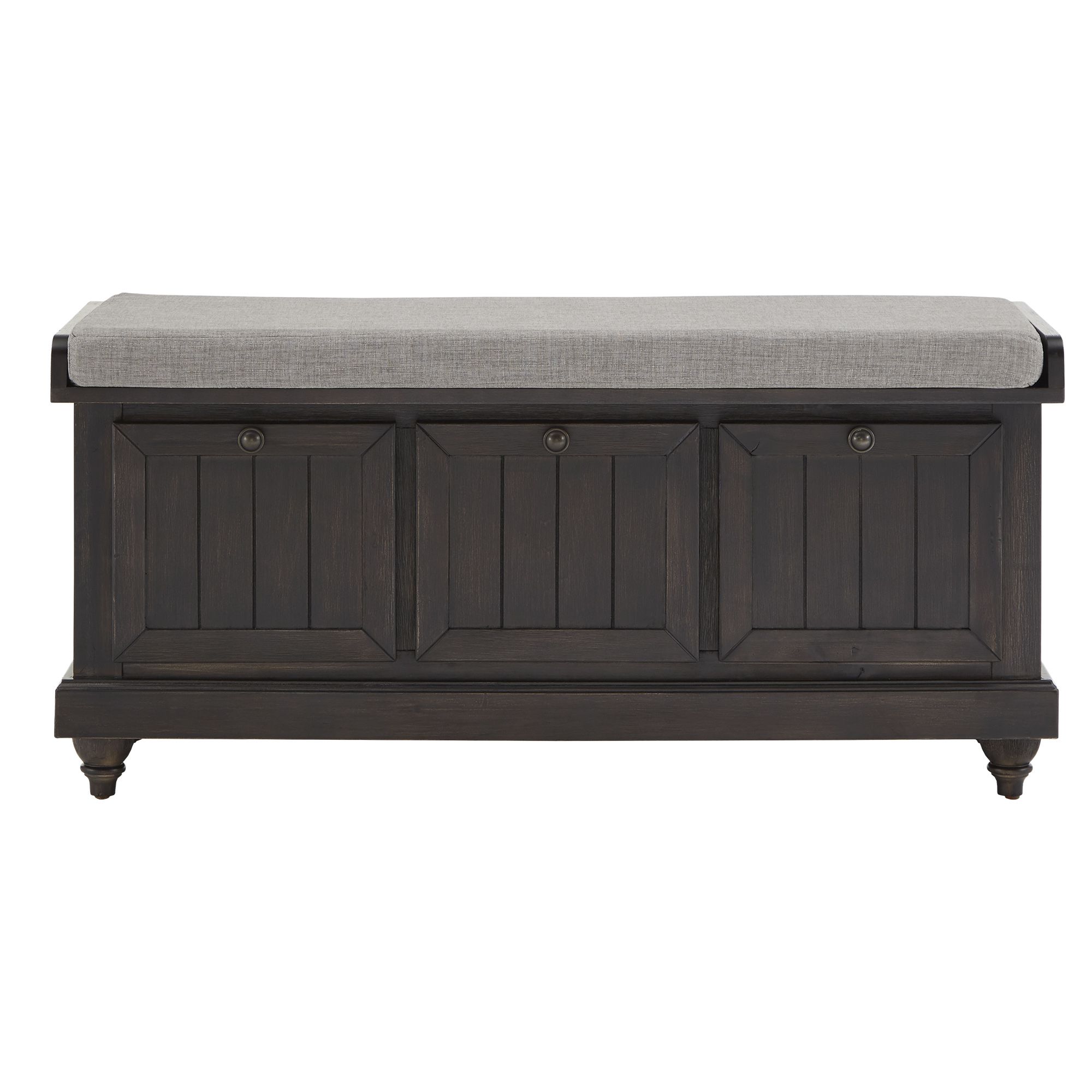 Weston Home Marin Storage Bench with Linen Seat Cushion, Antique Black Finish