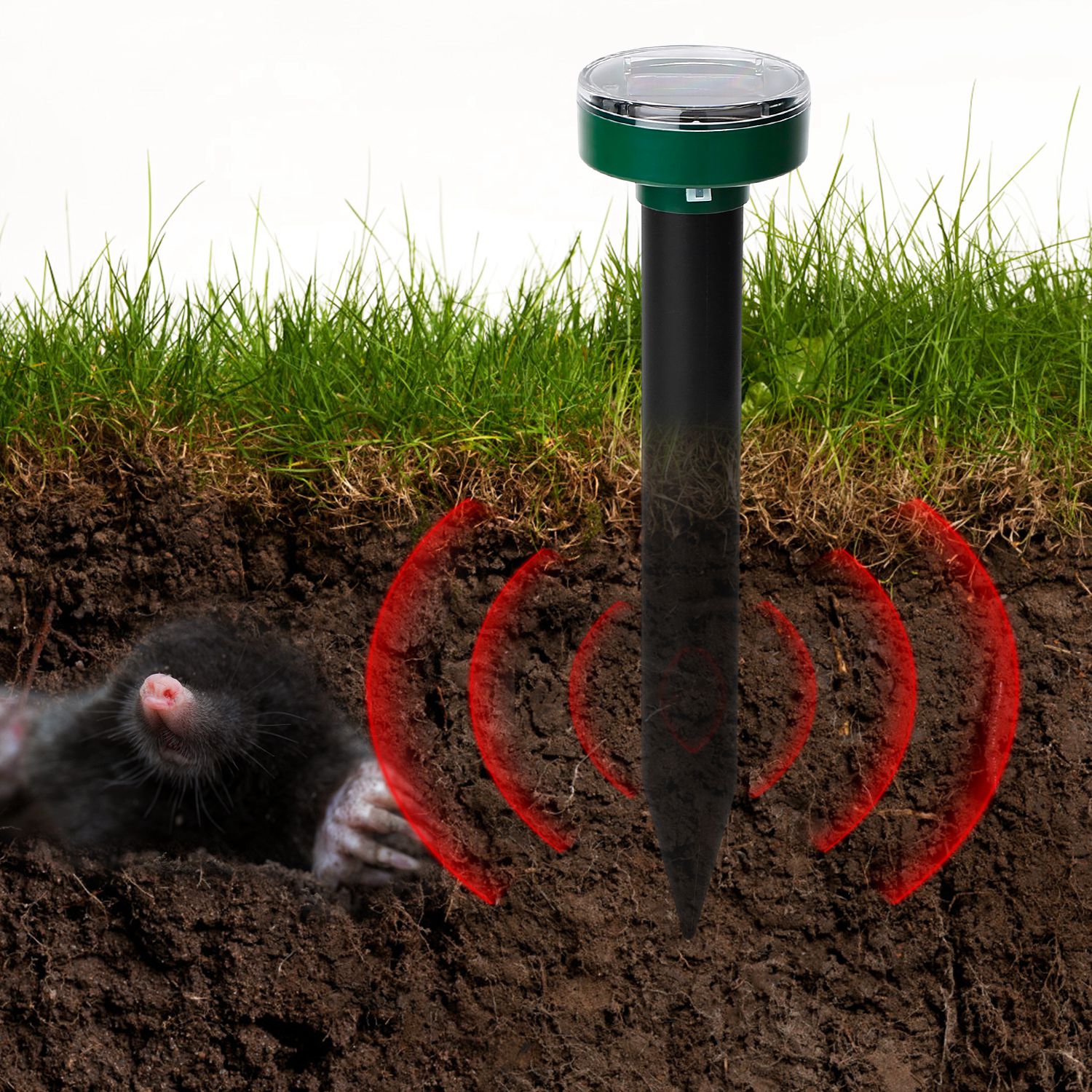 4 Pack Solar Mole Repeller, Ultrasonic 400-1000Hz Vibration Rodent Repellent, Waterproof Outdoor Animal Deterrent for Garden Farm Yard Patio, Repel Mole Gopher Vole