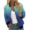 thumbnail image 3 of Feancey Light Bomber Jackets for Women Fall Fashion Gradient Printed Flight Jacket Lightweight Casual Full Zip Varsity Jackets Thin Trendy Windproof Coat Sales Today Clearance,Blue,XL, 3 of 6