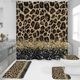 thumbnail image 2 of 4 Pcs Black Leopard Print Shower Curtain Set with Non-Slip Rugs, Toilet Lid Cover and Bath Mat, Wild Animal Skin Bathroom Decor Set with Shower Curtain and Rugs(Hooks Not Included), 2 of 6