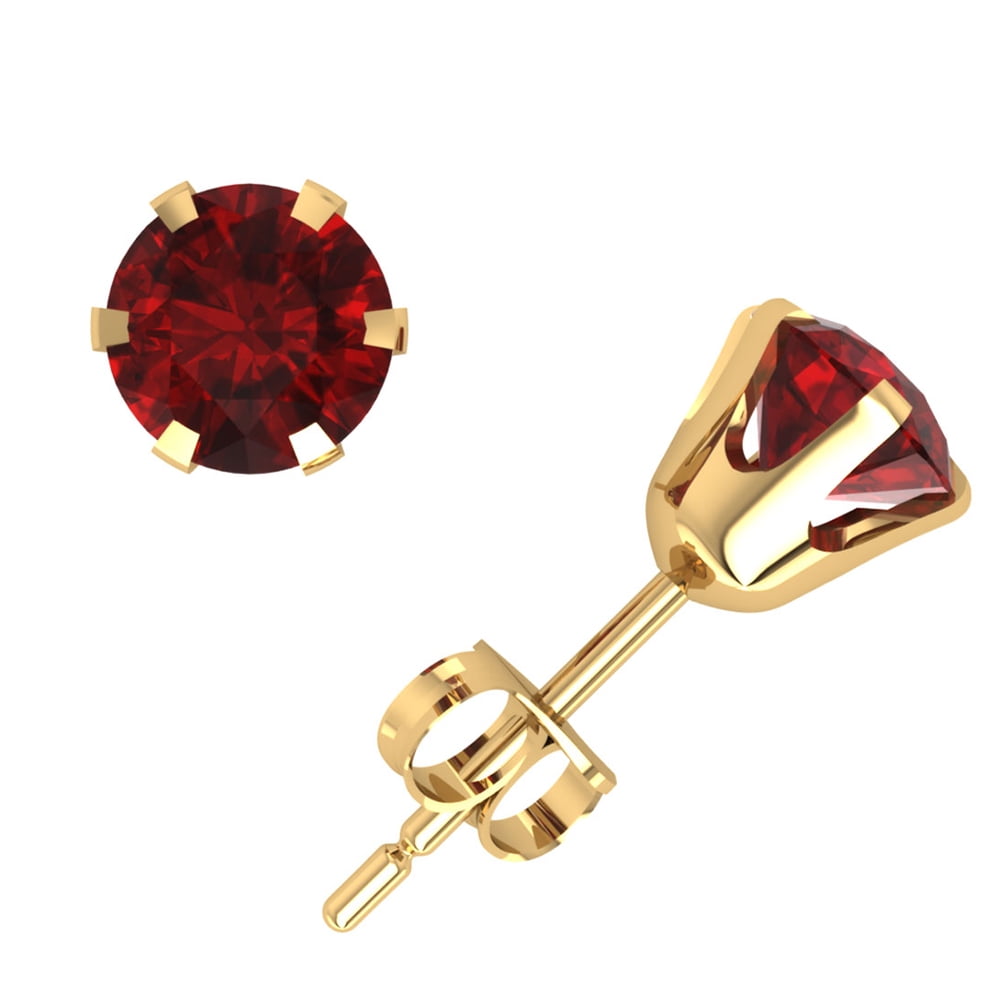 Genuine 1.50Ct Round Cut Ruby Stud Earrings 14k Yellow Gold Prong Push