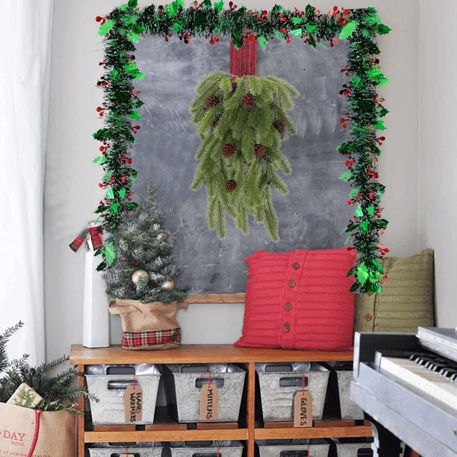 Moocorvic 16.4 FT Christmas Garland Xmas Tree Decorations, Green Artificial Tinsel Garland for Indoor & Outdoor Home Decor