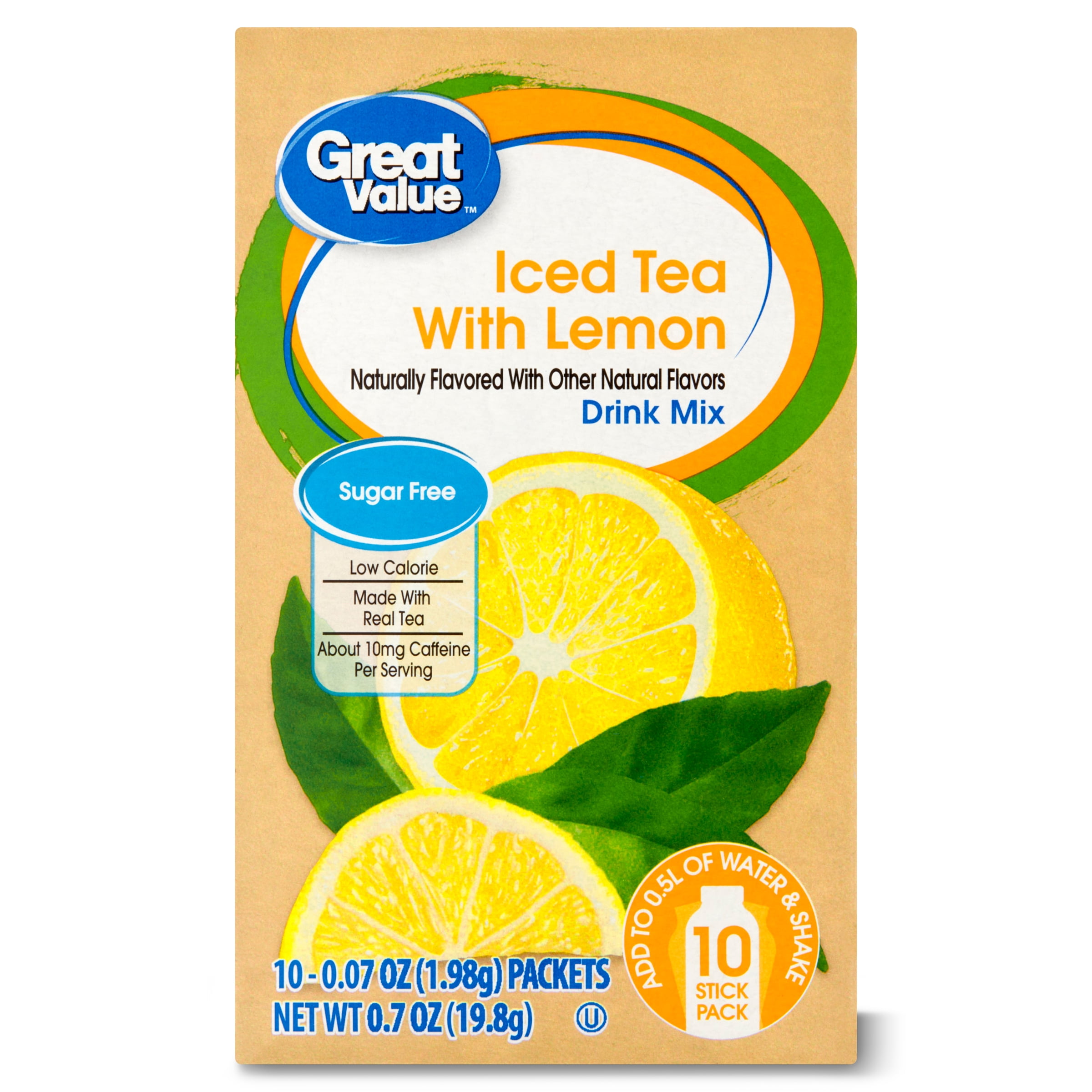 4 Pack Great Value Iced Tea With Lemon Drink Mix 007 Oz 10 Ct 8756
