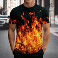 thumbnail image 2 of Men 3D Flame Graphic Crew Neck T-Shirt, Loose Fit Short Sleeve Cool Fire and Fierce Cat Print Basic Tee Summer Daily Casual Streetwear Tops(Orange,XXXL), 2 of 5