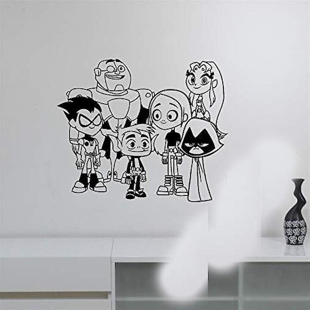 Adhesivo de pared de vinilo de dibujos animados de Teen Titans, pegatinas de pared de PVC autoadhesivas, pegatinas de pared vívidas extraíbles Afortunado Sencillez