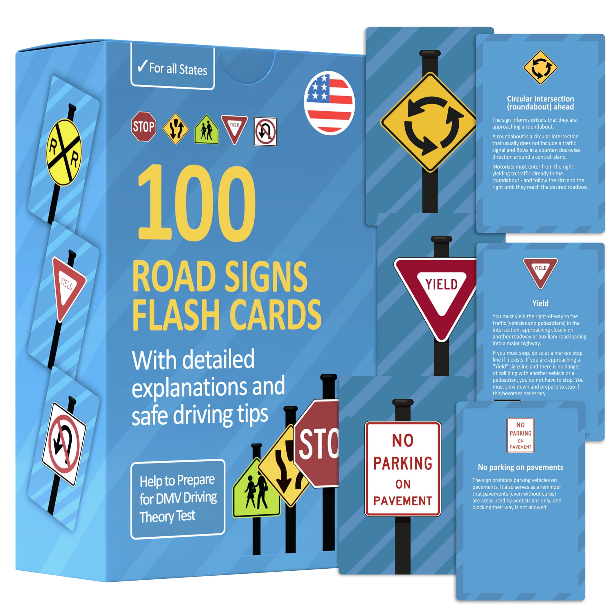 100 Most Popular Road Signs Flash Cards with Detailed Explanations and