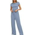 thumbnail image 4 of yievot 2 Piece Set Women Summer Going Out Outfits Slim Short Sleeve Shirts and Wide Leg Pants Loungewear Tracksuits, 4 of 7