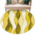 thumbnail image 2 of 5ft Round Rug, Yellow Stripes Non-Skid Rubber Backing Large Area Rugs - Living Room Bedroom Home Office, Retro Farmhouse Gradient Ripple Pattern Indoor Floor Mat Carpets Washable Rug, 2 of 9
