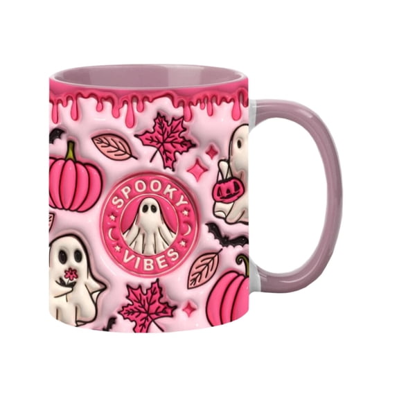 Ybomd,Pink Halloween Ceramic Coffee Mug with Pumpkin Design, Festive Drinkware for Seasonal Beverage Service and Gifting