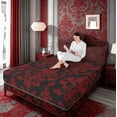 thumbnail image 3 of meiyoeat Gothic Damask Pattern King Sheets,Vintage Boho Floral Bedding, Red Black,4pcs, 3 of 6