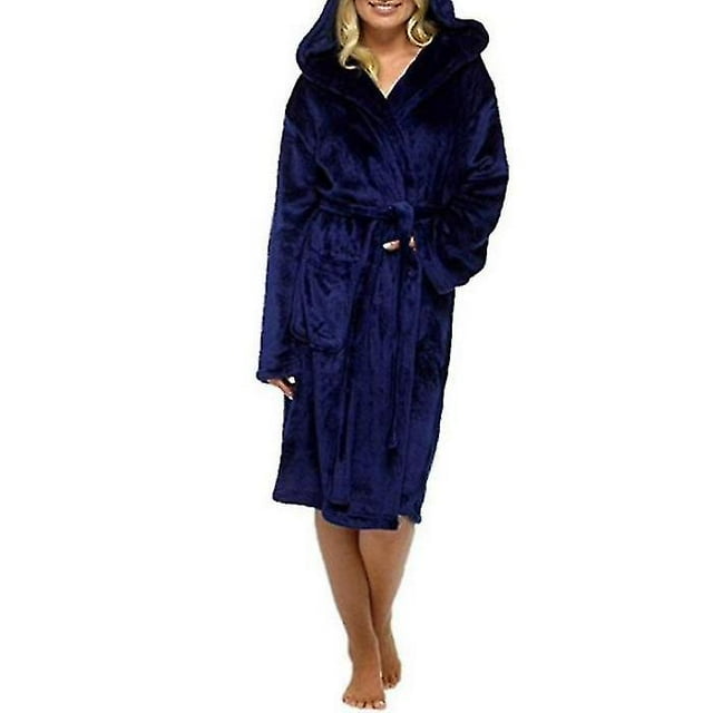 Women Bathrobe Dressing Gown Hooded Towling Bath Robe Nightwear