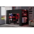 thumbnail image 4 of Full Size Wooden Bunk Bed with Height-Adjustable Desk, Wardrobe, Ample Storage Space and RGB Light, Red, 4 of 9