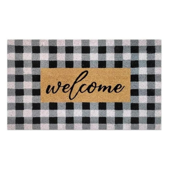 18 in. W X 30 in. L Black/White Checkers Welcome Coir Door Mat