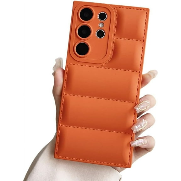 Liquid Feather Solid Color Soft Silicone Phone Case with Full Lens Protection, Wear-resistant for Samsung Galaxy S24 S23 S22 S21 S20 Note20 Ultra Plus FE Phone Case (Orange,S20 FE)