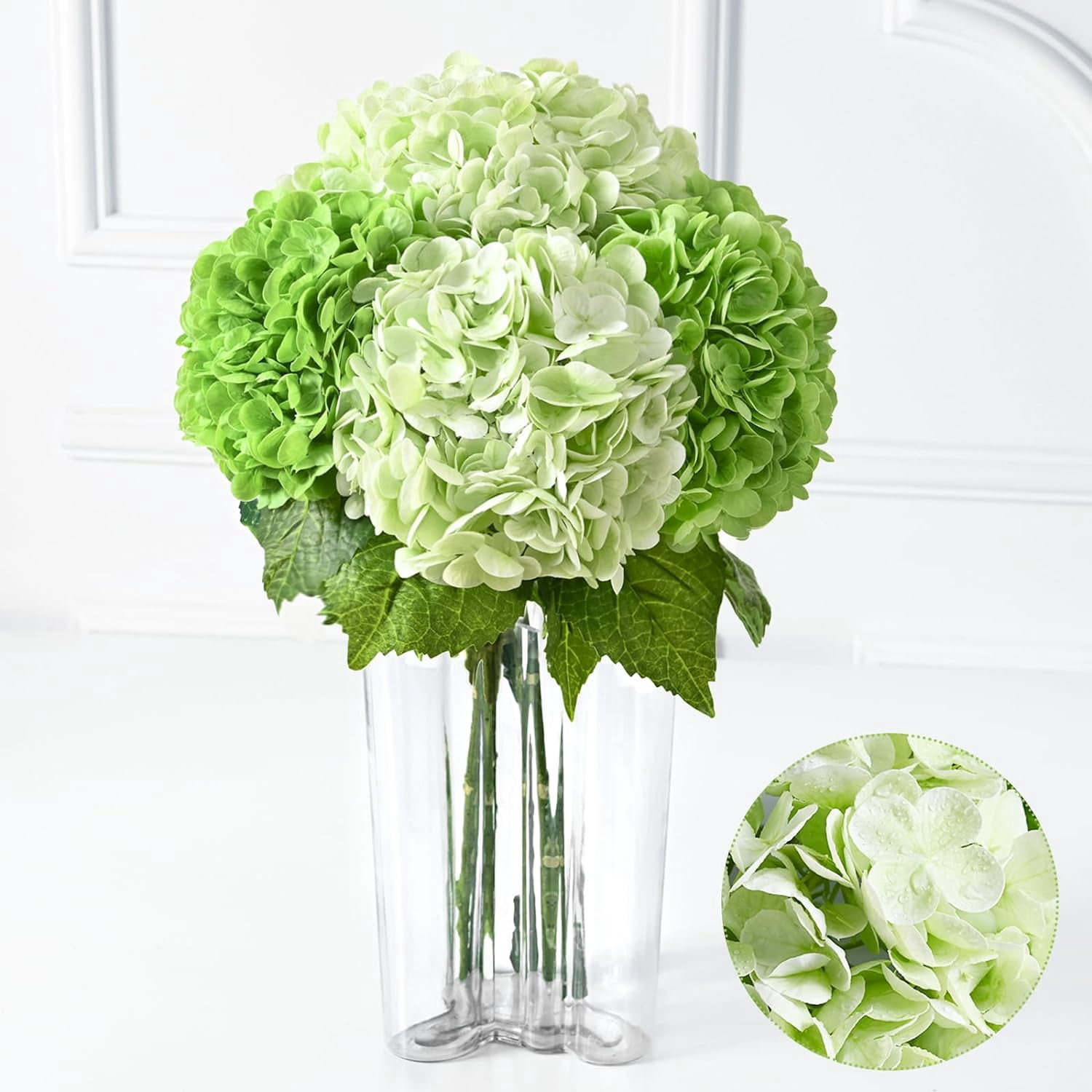 Real Touch Hydrangea Artificial Flowers with Long Stem & Leaves, Full Latex Faux Hydrangea Flowers for Home Decor Party Floral Arrangements Wedding Bouquets Centerpieces(Pink, 3Pcs)