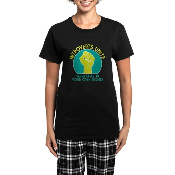 CafePress - Introverts Unite Women's Dark Pajamas - Women's Short Sleeve Print T-Shirt and Pants Dark Cotton Pajama Set