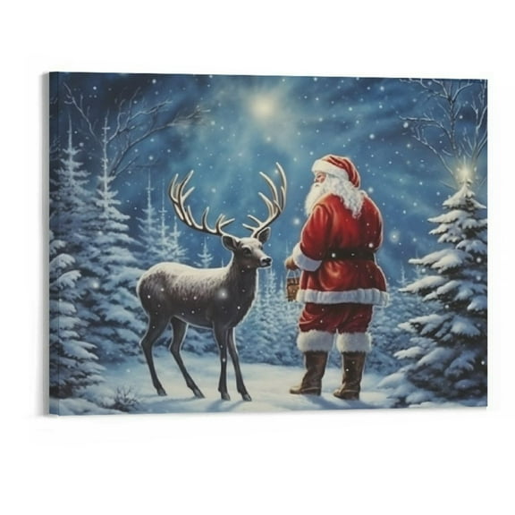 COMIO Christmas Santa Claus & Deer 20” x 16” Framed Canvas Art Prints