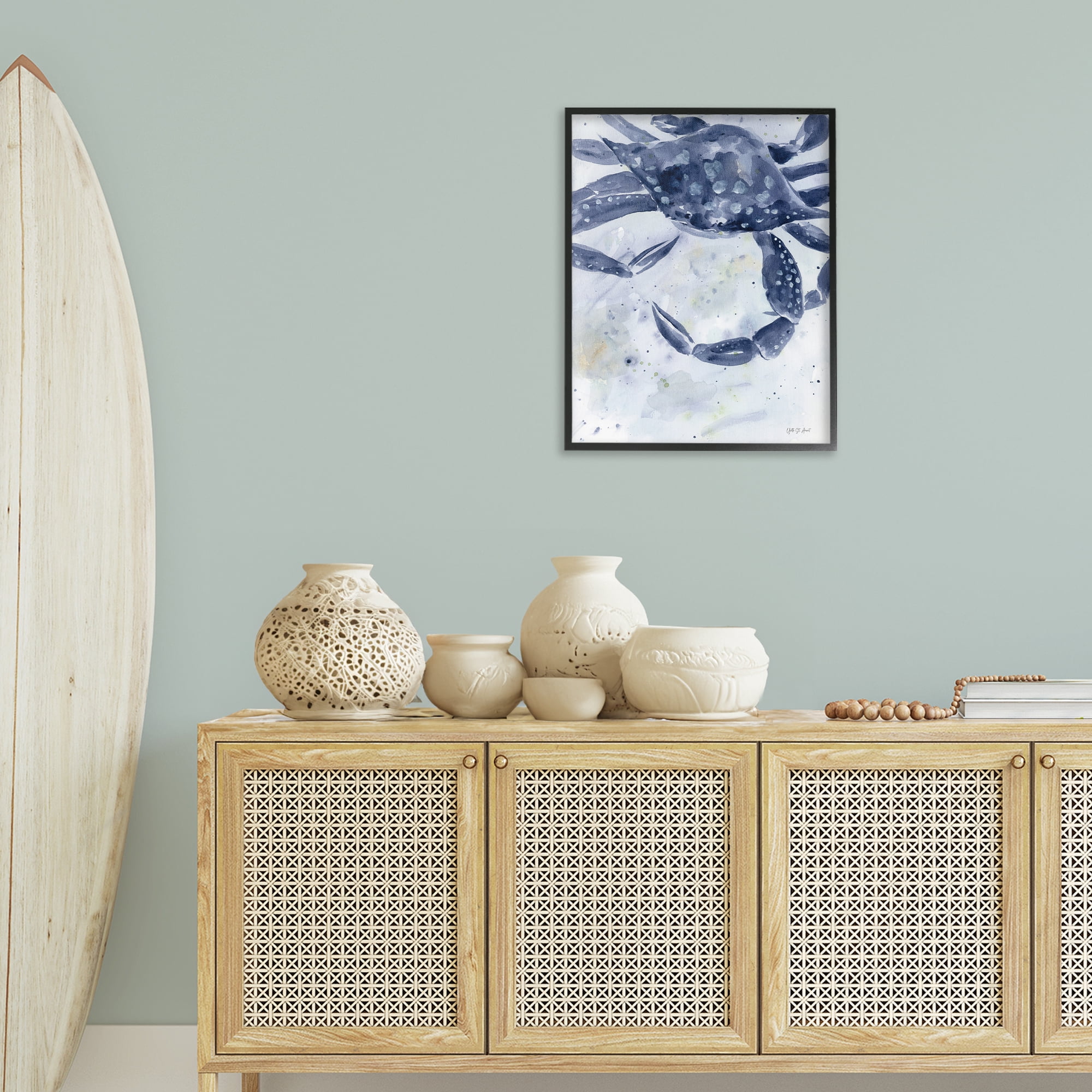 Stupell Industries Swimming Blue Crab Animals & Insects Painting Black Framed Art Print Wall Art, 24 x 30