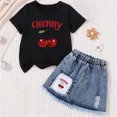 thumbnail image 4 of ITSAME Girls Outfit Sets, Crewneck Printed T-Shirts and Denim Skirts Summer Casual Clothes 2-Piece Black Size 7-8, 4 of 6