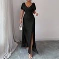 thumbnail image 5 of Laqbezok Evening Gown Dress, Women's V-Neck Mesh Flare Sleeve Formal Maxi, Elegant Ruched Bodycon Party Wedding Guest Dress with Split Hem, 5 of 5