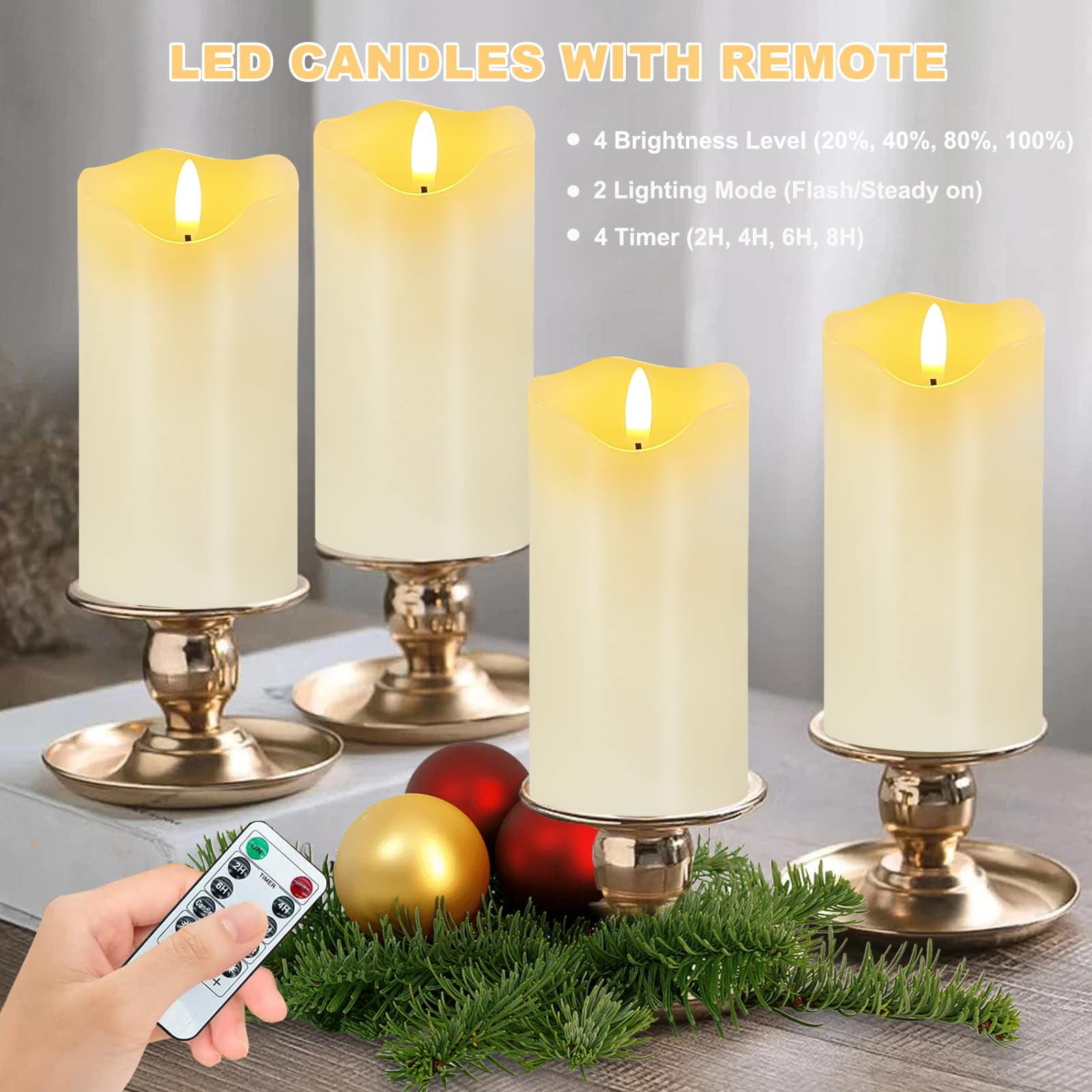 Flameless Candles Light, Set of 2 6"x3" Flickering LED Candles with Remote & Timer, Dimmable Real Wax Electric Pillar Candles Battery Operated, White Candles for Home Christmas Decor