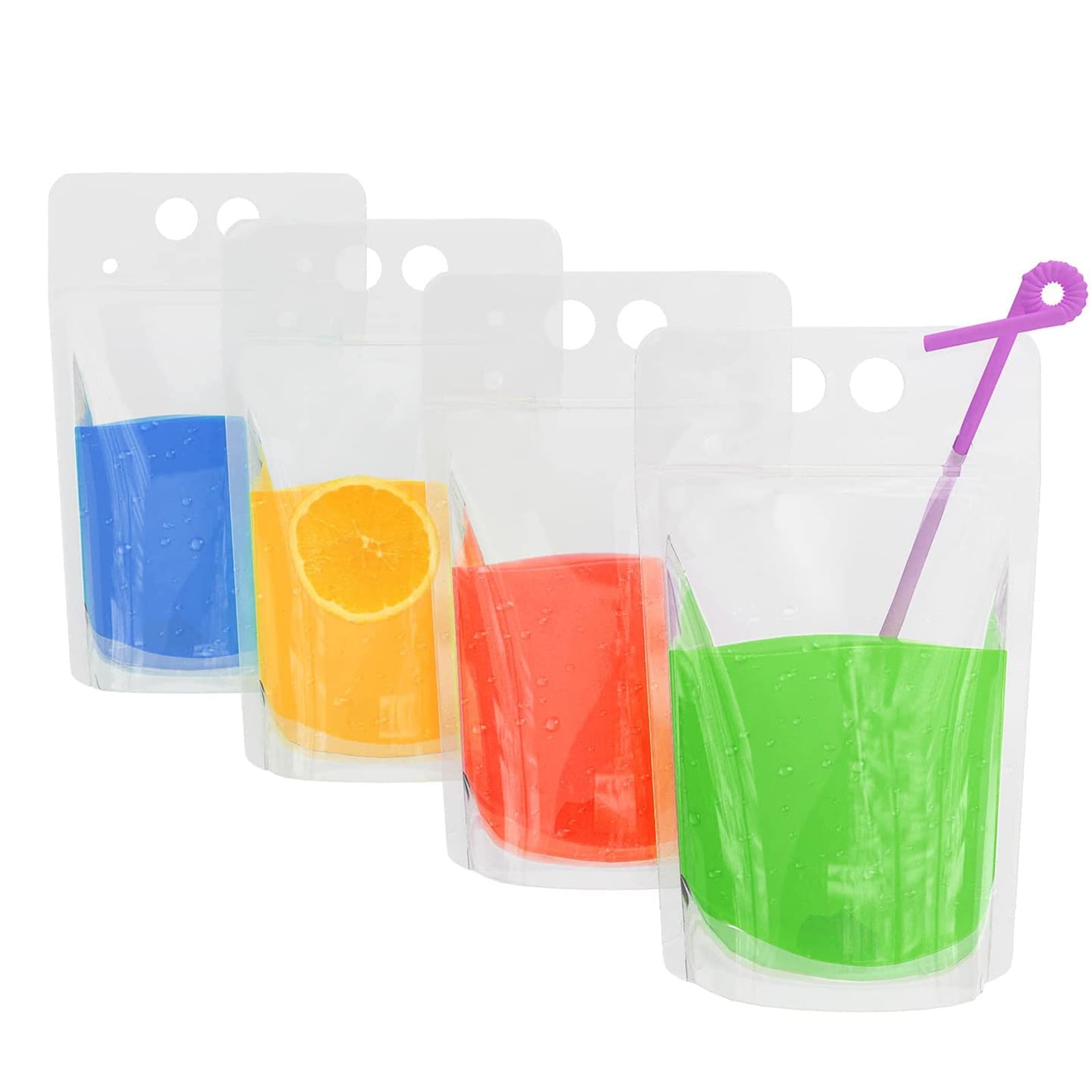 200 Drink Pouches Reusable Juice Smoothie Stand Up Zipper Seal Bags & Straws Kit