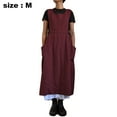 thumbnail image 2 of Vestido informal holgado de lino y algodón para mujer, peto con tirantes largos, color liso, con bolsillos, 2 of 5