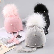 Toddler Kids Baby Boy Girl Infant Cotton Pearl Hat Soft Woolen Cap 1-3Years