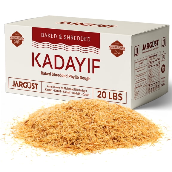 Jargust Bulk Baked & Shredded Kataifi, Shredded Fillo Dough, Pastry Dough, 20lb