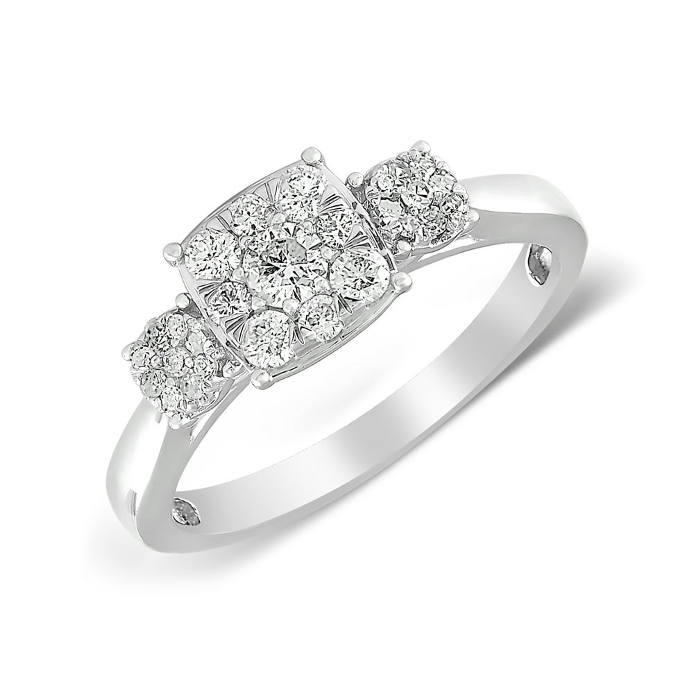 Forever Bride 1/2 cttw Diamond Cluster Three Stone Engagement Ring in