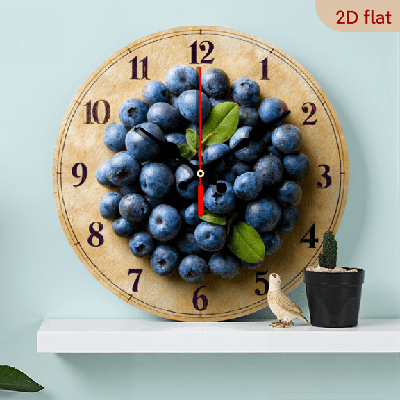 10Inch Blueberry-Inspired Silent Wall Clock - Elegant Wooden Design for Bedroom, Living Room, Office Kitchen Decor - Battery Operated Included)