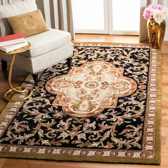 SAFAVIEH Classic Kirsteen Oriental Wool Area Rug, Black/Beige, 8'3" x 11'
