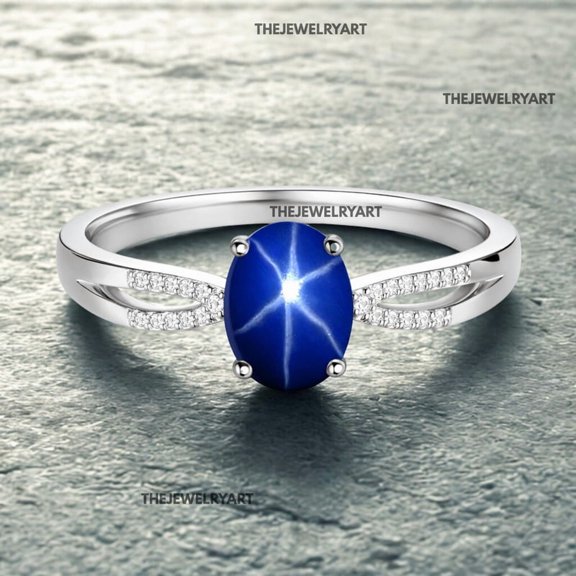 thejewelryart Blue Star Sapphire Ring 925 Sterling Silver Promise Ring with Natural Gemstone Handmade Jewelry for Valentine Day Silver 3