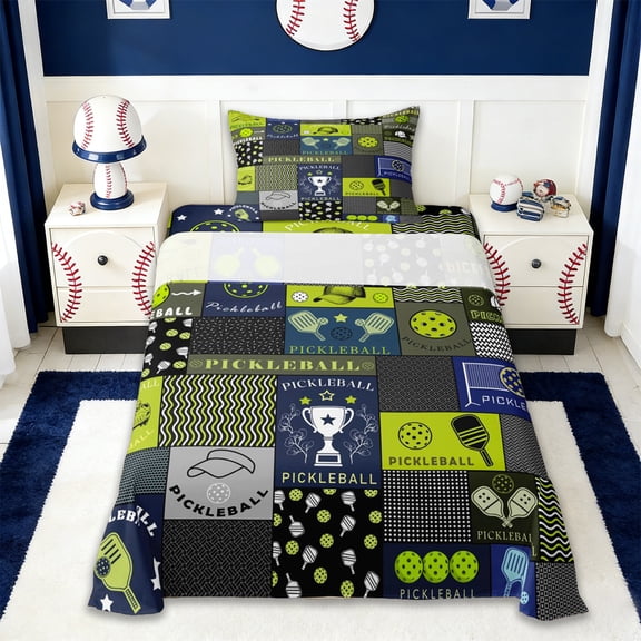 Erosebridal Pickleball Sport Theme Kids Twin Sheet Sets,Ball Games Trophy Bedding For Boys 3pcs
