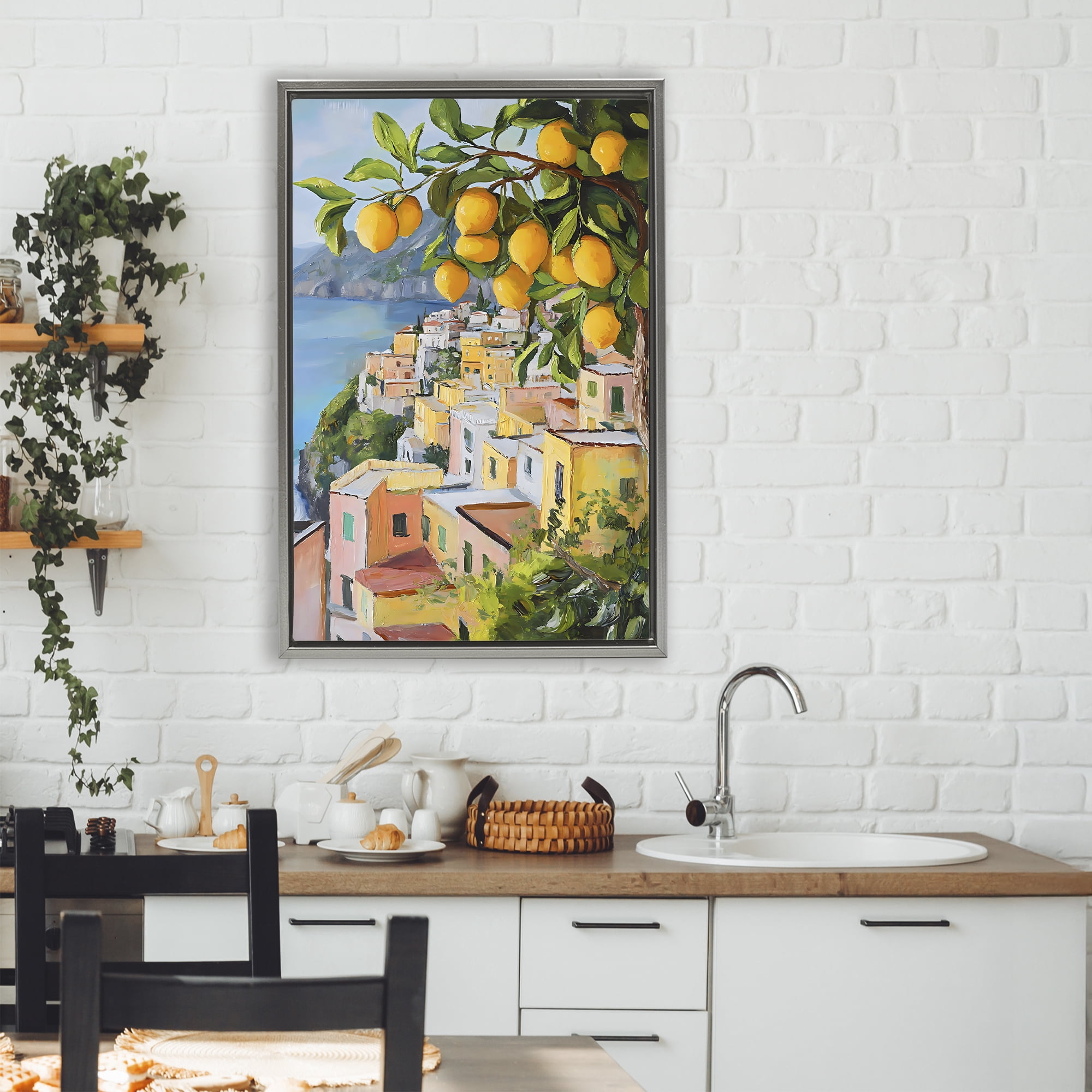 Stupell Industries Mediterranean Lemon Tree Scenery Gray Framed Floater Canvas Wall Art, design by Creative Studio