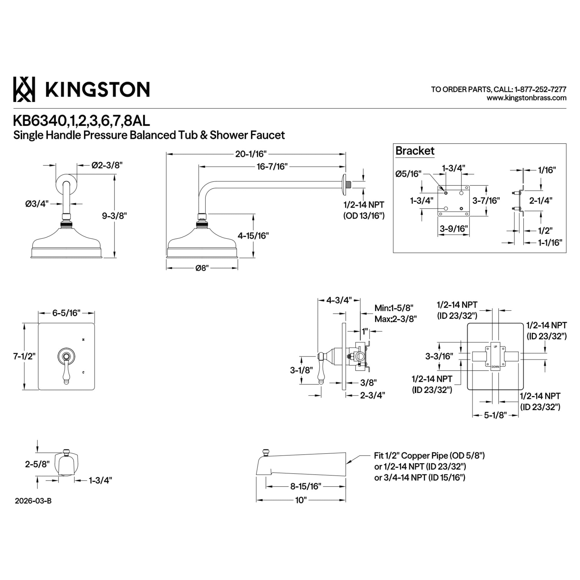Kingston Brass KB6341AL Revival Single-Handle Pressure Balanced Tub and Shower Faucet, Polished Chrome