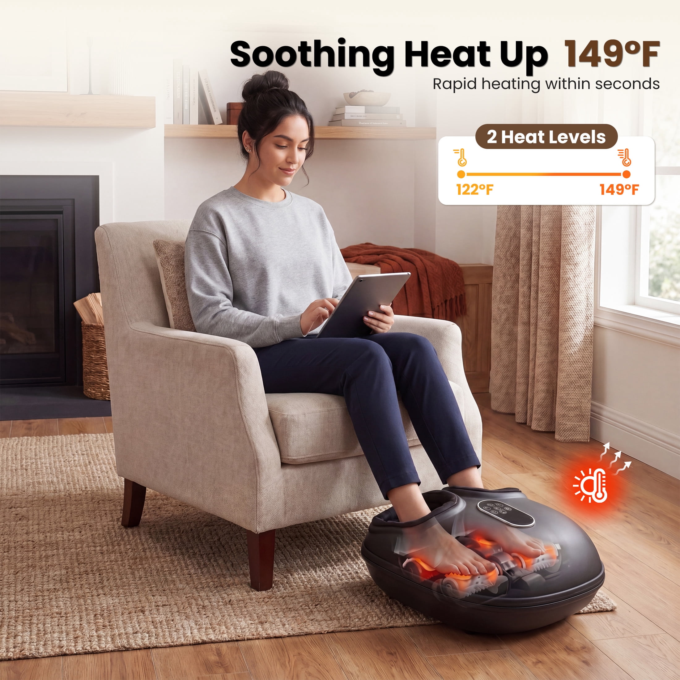 edx Full-Foot Massage Machine，Heated Rollers with Deep Kneading Foot Massager ，Relieves Pain, Fatigue & Improves Foot Circulation Unisex Gift