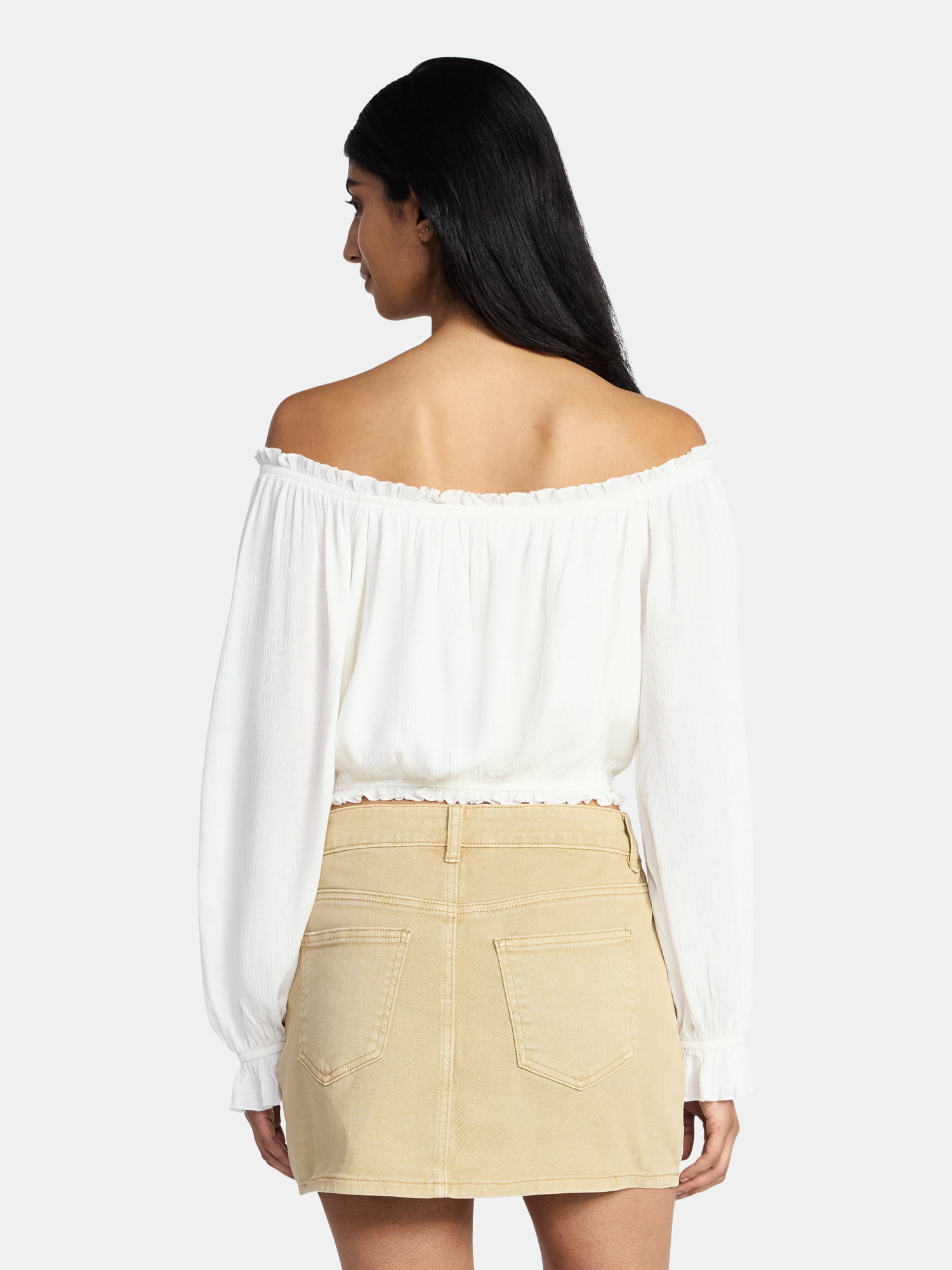 Madden NYC Women's Peasant Top with Long Sleeves, Sizes XXS-XXL