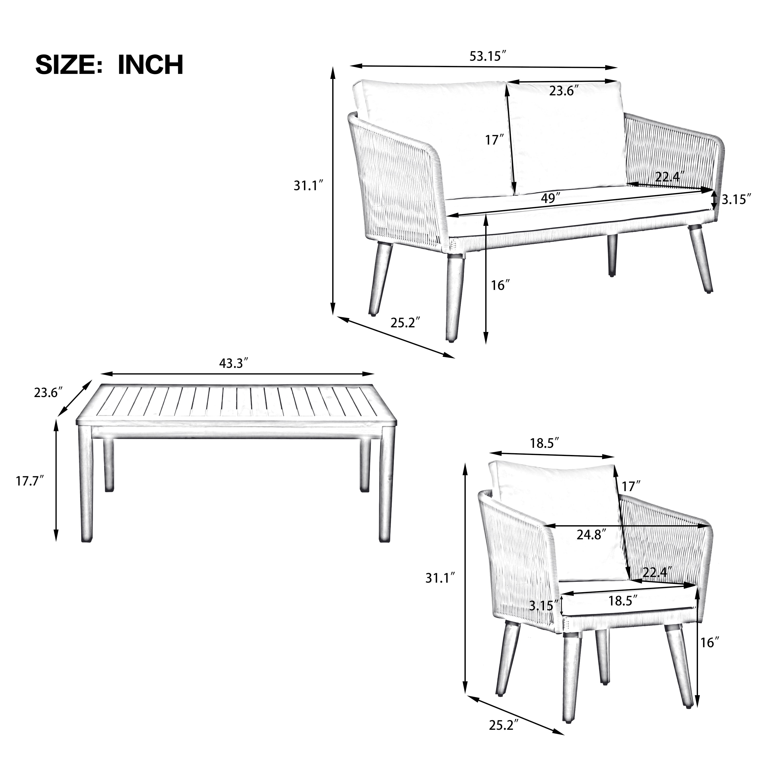 Harper & Bright Designs Outdoor Patio Conversation Set Wicker 4 Pieces Patio Furniture Set with Rattan Chair Loveseats Coffee Table for Garden Backyard Porch Poolside Balcony, Grey