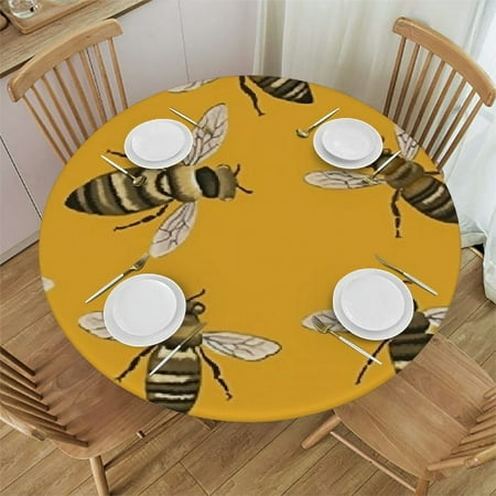 

Xllo0ord Seamless Orange Bees Round Fitted Tablecloth with Elastic Protector Table Kitchen Dinner Waterproof Oil-Proof Table Covers 31 -35