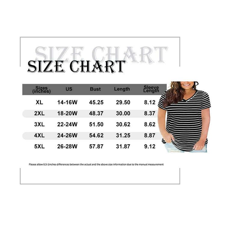 TIYOMI Womens Plus Size Tops White Striped Black Shirts Short Sleeve V-Neck  Tunics For Summer Casual Pullover Spring 5XL 26W 28W 