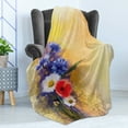 thumbnail image 4 of Flower Soft Flannel Fleece Throw Blanket, Poppy Flowers Cornflower Pastel Chamomile Petal Artwork Stained Backdrop, Cozy Plush for Indoor and Outdoor Use, 50" x 70", Blue White, by Ambesonne, 4 of 5