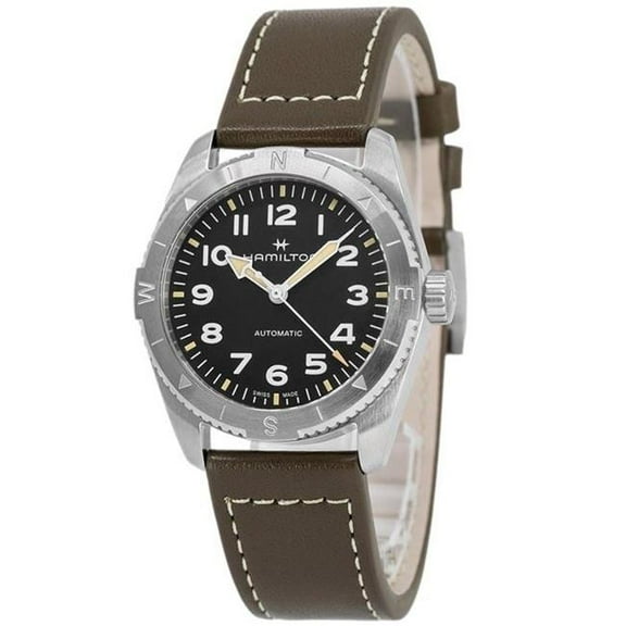 Hamilton H70225830 Mens Khaki Field Expedition Leather Strap Black Dial Automatic 100M Watch