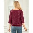 thumbnail image 5 of PrettyGuide Women's Sparkle Sequin Top Cold Shoulder 3/4 Batwing Sleeve Loose Shimmer Glitter Party Dressy Tops, 5 of 6